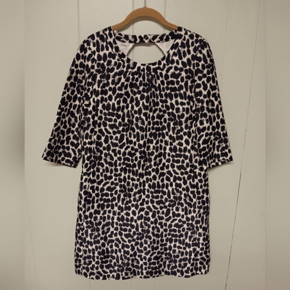 KATE SPADE WOMENS SZ 6 100% SILK DRESS BLACK CREAM ANIMAL PRINT